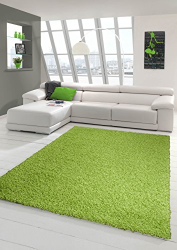 Shaggy Teppich Hochflor Langflor Teppich Wohnzimmer Teppich Gemustert in Uni Design Grün Größe 160x230 cm