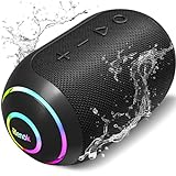 RIENOK Bluetooth Lautsprecher LED Bluetooth 5.3 Klein Tragbar Musikbox Stereo Kabellos Box mit 10 Stunden Spielzeit IPX7 Wasserdicht TF Karte