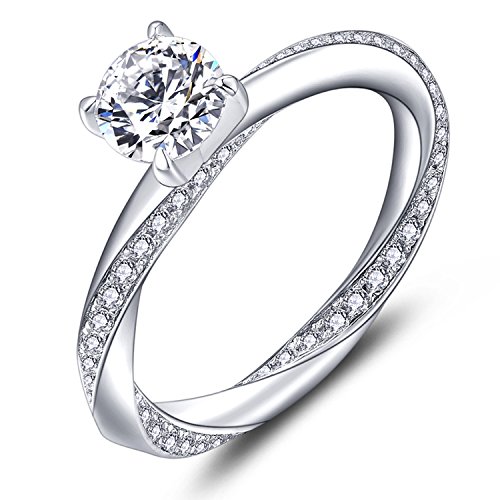 YL Damen Ring 925 Sterling Silber mit April Geburtsstein weißen Zirkonia Ring Verlobungsring Ehering für Braut(Größe 60）