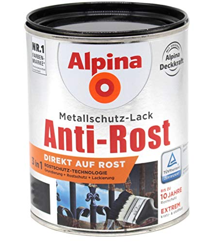 Alpina 3in1 Metallschutzlack 1L Direkt auf Rost (schwarz hammerschlag)