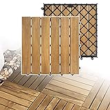 LZQ Holzfliesen aus Akazien Holz, 30 x 30cm 11er Set für 1 m², Garten-Fliese Bodenbelag mit Drainage, Klick-Fliesen für Garten Terrasse Balkon (Model A, 11 Stück | 1m²)