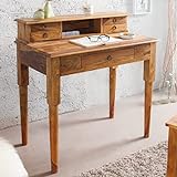Exklusiver Sekretär Hemingway M Sheesham Stone Finish Massivholz 90 cm Schreibtisch Tisch Holztisch