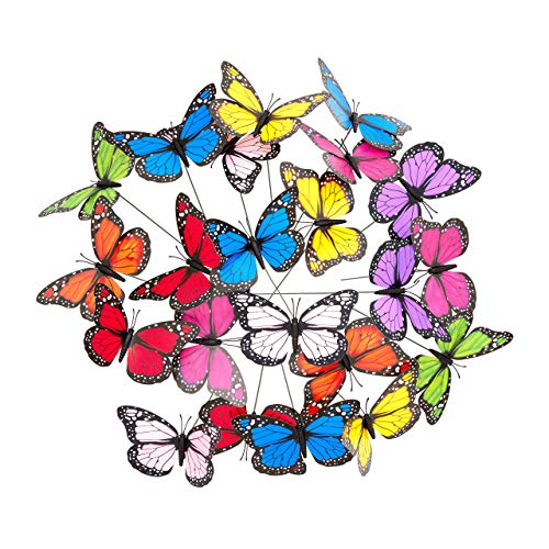 Relaxdays Gartendeko Schmetterling, 36er Set, Pflanzkasten Dekoration, Topfstecker, Outdoor Deko, Metallstab, PVC, bunt