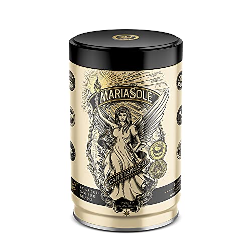 Mariasole Caffè Espresso Bohnen 250g in hochwertiger Dose NEUES DESIGN GLEICHER GESCHMACK Premium Kaffeebohnen für Vollautomat und Siebträger - Traditionelle Röstung über Holzfeuer In Handarbeit