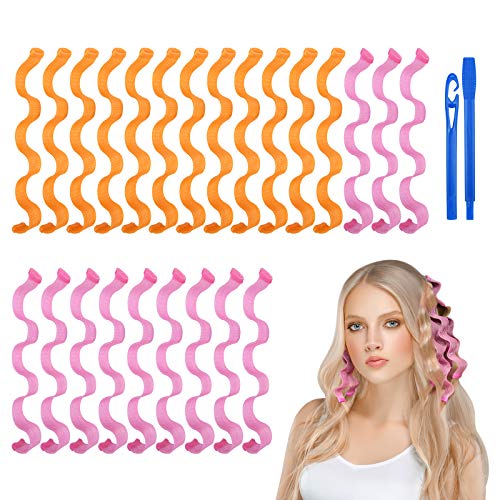 URAQT Lockenwickler, 24 Stück Spiral Locken Wave Styling Kit, Haar Lockenwickler Hair Curler mit Styling Haken für alle Frisuren (30cm)