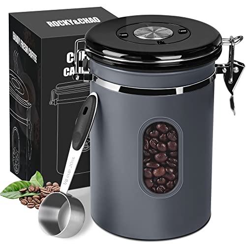 ROCKY&CHAO Kaffeedose Luftdicht aus Edelstahl 1,8L Kaffeebhnen Behälter Vorratsdose für Tee Nüsse Kakao Länger und Frisch Bleiben