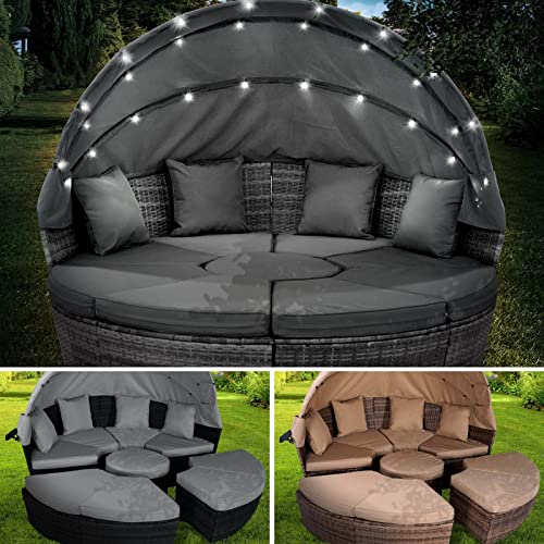 BRAST Sonneninsel Lounge Set | incl. Abdeckung + LEDs + Kissen | Ø210cm viele Farben | TÜV geprüft | Outdoor Gartenmöbel Loungemöbel Sitzgruppe Garnitur | Grau/Anthrazit