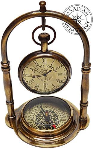 Nautische Uhr Schiff-Tischuhr Messing Tischuhr Maritim Messing Kompass mit Antik Victoria London Taschenuhr