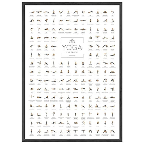 JUNOMI® Yoga Poster DIN A1 mit 168 Posen und Asanas, Yoga Zubehör für Studios und Übungen Zuhause, perfekte Yoga Geschenkidee, Yoga Übungen für Beginner und Profis | ohne Rahmen
