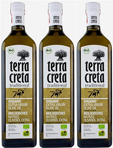 Terra Creta BIO Olivenöl 3x 1,0l | Extra natives Bio-Olivenöl aus Kolymvari (Kreta) | + 1 x 20ml Olivenöl'ElaioGi' aus Griechenland
