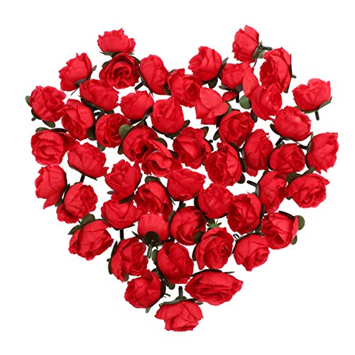 WINOMO Seiden Rosen Blüte 50 * 3cm künstliche Rosen Blume Köpfe Hochzeit Dekoration (rot)