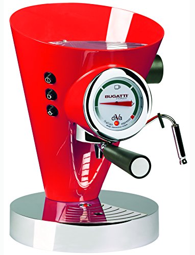 BUGATTI, DIVA EVOLUTION Espressomaschine Kaffee- und Cappuccinomaschine für gemahlenen Kaffee und Kapseln, Non-Stop Dampffunktion, 15 bar, 950 W, Fassungsvermögen 0,8 Liter, edles Design (rot)