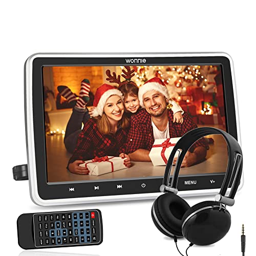 WONNIE 10.5” DVD Player Auto 1080p HD Tragbarer DVD Monitor HDMI Bildschirm Kopfstütze Monitor für Kinder AV In/Out 12v Memory SD/USB mit Kopfhörer