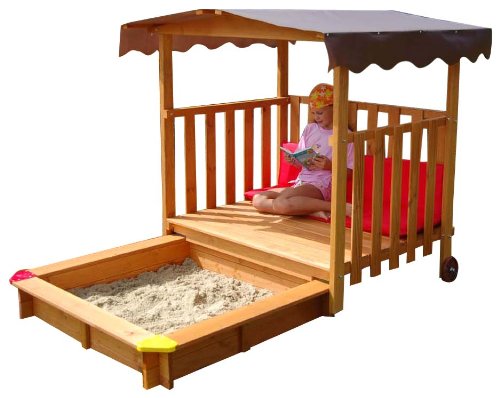 GASPO Spielhaus für Kinder, Sandkasten aus Holz mit Abdeckung, 220 cm x 133 cm x 144 cm, TÜV-geprüft