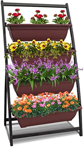 Best Goods Vertikales Hochbeet, Pflanzgefäß, Metall Erhöhte Vertikale Blumenkasten, für Blumen, Kräuter, Gemüse, für Terrasse oder Balkon (Braun 4-stöckig)
