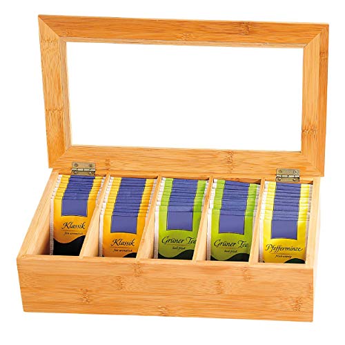 Kesper 50900 Tee-Box aus Bambus, mit 5 Fächern, 36 x 20 x 9 cm,Braun