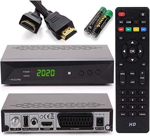 [Test GUT *] Anadol HD 222 PRO Sat Receiver - digital für Satellitenschüssel - mit AAC-LC Audio, PVR Aufnahmefunktion & Timeshift - UNICABLE, HDMI HDTV SCART, Astra Hotbird vorsortiert + HDMI Kabel