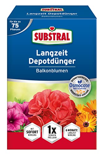 Substral Balkonblumen Langzeit Depotdünger, für Geranie, Surfinie, Dipladenie, Petunie, Fuchsie, Begonie, u.a., 750g
