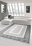 Designer Teppich Moderner Teppich Wohnzimmer Teppich mit Ornament Bordüre Grau Cream Schwarz Größe 160x230 cm