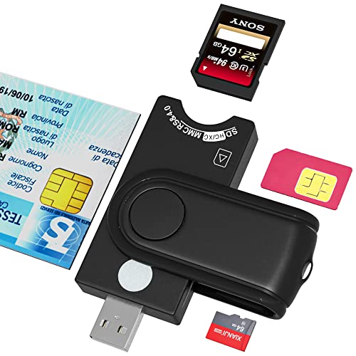 4-in-1 SIM Kartenleser, SmartCard Reader, Lesegerät Personalausweis, SDHC/SDXC/SD/Micro SD Kartenleser,Chipkartenlesegerät für DOD Military USB Common Access CAC/SIM/ID/Bank,für Windows/Vista