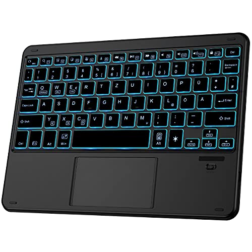 IVSOTEC für Beleuchtete Bluetooth Tastatur mit Touchpad, Ultraleichtes QWERTZ Tastatur, Kabellose Tastatur mit 7 Farben Beleuchtete für iPad, Android Tablet, Microsoft Surface, Smartphone, Schwarz