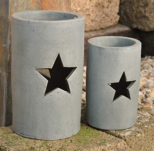 Kunert-Keramik Windlicht,Sterne,Aktuelles grau,Terracotta,frostfeste Handarbeit (30cm)