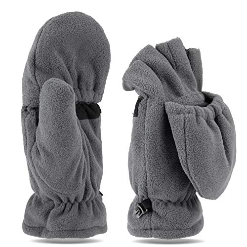Tarjane Fleece Winterhandschuhe | Fäustlinge | Damen und Herren Fausthandschuhe | Fingerhandschuhe (L/XL, Grau)