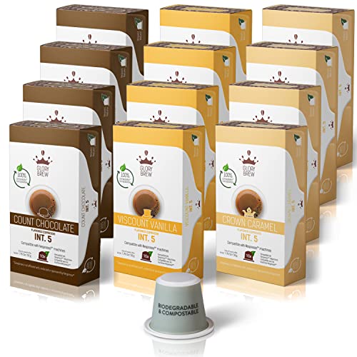 Glorybrew - 120 kompostierbare Kaffeekapseln Nespresso kompatibel - Vanille , Schokolade , Karamell - nachhaltige Kapseln für Nespresso Original