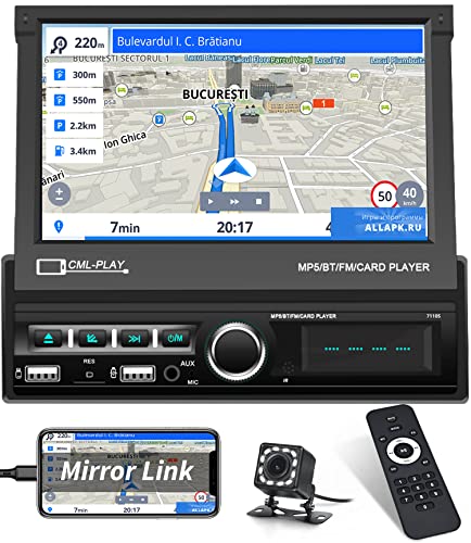Hikity Autoradio 1 Din mit 7 Zoll Motorisierte Bildschirme, Auto Radio mit Bluetooth Freisprecheinrichtung/Rückfahrkamera, Auto Radio Touch Display mit USB TF AUX-IN Mirror Link(für Android/IOS)