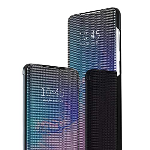 Kompatibel mit Samsung Galaxy S20 Plus|S20 Ultra Hülle Neueste PC PU Leder Clear View Mirror Cover Flip Spiegel Schutzhülle Schöne Perfekt Case Speziell Design Handyhülle (S20 Ultra 6.9'', Schwarz)