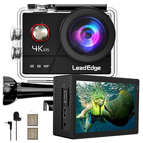 LeadEdge Action Cam Weitwinkel LCD 4K/30FPS 1080P/60FPS 20MP Wasserdichtes Anti-Shake EIS Externes Mikrofon WiFi 2.4G Fernbedienung Action Kamera mit komplettem Zubehör
