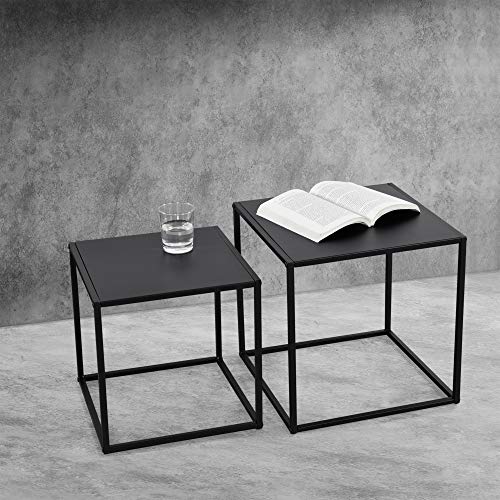 [en.casa] Beistelltisch Set Sofatisch 2er Set Couchtische Kaffeetisch in quadratischer Form Nachttisch Deko Tisch Metallgestell Industriedesign Schwarz