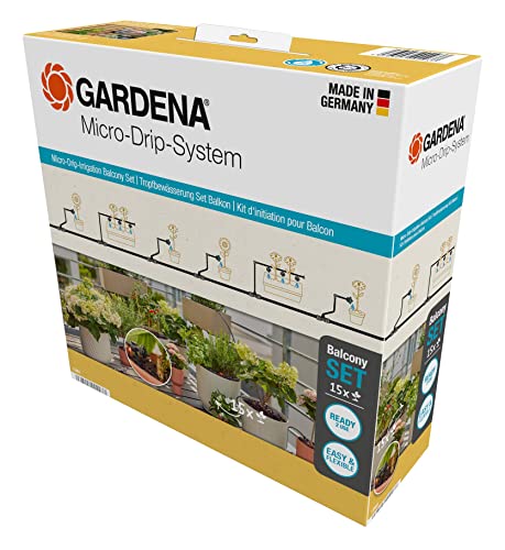 Gardena Micro-Drip-System Tropfbewässerung Set Balkon (15 Pflanzen): Starter-Set sofort einsatzbereit, wassersparendes Bewässerungssystem, einfache & Flexible Verbindungstechnik (13401-20)
