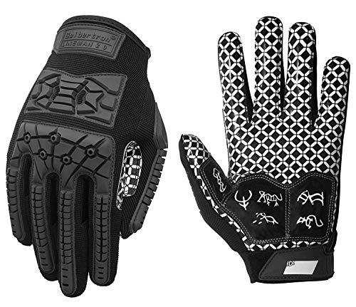 Seibertron Lineman/Linebacker Handschuhe 2.0 Padded Palm American Football Receiver Gloves, Flexibler TPR-Aufprallschutz Back of Hand Handschuhe Erwachsener Sizes Black L