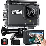 COOAU Neue Action Cam 4K WiFi 24MP Touchscreen mit externem Mikrofon 40M Unterwasserkamera mit EIS-Fernbedienung 170° Action-Kamera-Stabilisierung 2 1350-mAh-Batterien/Zubehör