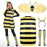 FORMIZON Hummel-kostüm für Erwachsene, Hummel Bienen kostüm, Faschings-Kostüme mit Flügeln, Beinärmel und Haarreif für Erwachsene Karneval Dress Up Party Cosplay (Hummel, XL)