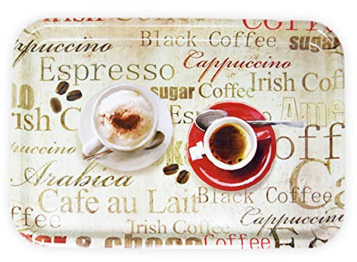 Lashuma Melamin Serviertablett XL, Kaffeetablett aus Italien, Frühstückstablett Eckig, Druck: Espresso, 45x31 cm