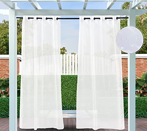 Clothink Outdoor Vorhang Transparent Wetterfest 132x215cm mit Ösen (1 Stück) Voile Gardinen Für Balkon Terrasse Wasserdicht Sichtschutz Sonnenschutz