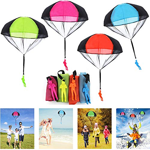 JWTOYZ Fallschirm Spielzeug Kinder, Fallschirm Kinder Fallschirmspringer Spielzeug, Outdoor Flugspielzeug für Kinder (4pcs)