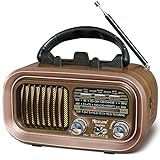 Retro Radio Klein mit Bluetooth,Tragbares AM/FM/SW Radio,Hervorragender Empfang,Nostalgie Radio Unterstützt USB/TF-Karte Funktion,1200mAh Akku oder D-Zellen Batterien