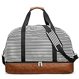 S-ZONE Uniex 60L Weekender Reisetasche Canvas Tasche Übergröße Carry On Duffel Bag Übernachtung Travel Bag mit PU-Lederband und Schuhfach