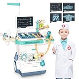 Fegalop Medizinisches Spielzeug Doktor Spielzeug Set für Jungen & Mädchen Mobile Cart mit Lichtern, Eye Chart, Thermometer, Stethoskop, Puls Maschine, großes Geschenk für Kleinkinder (28PCS)