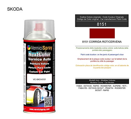 Spraydose Autolack SKODA 8151 CORRIDA ROT/CERVENA Autolack in Originalfarbe des Herstellers, 400 ml