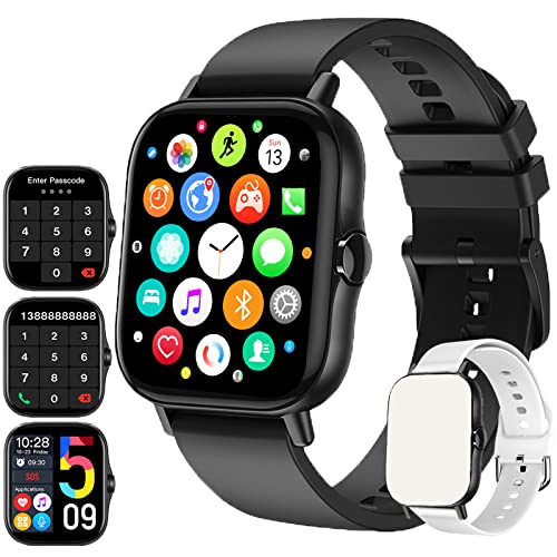 2022 Smartwatch mit Telefonfunktion, Bluetooth Antworten/Tätigen Anrufs Pulsuhr Blutdruck Sauerstoff Schrittzähler Schlaf Tracker, Smartwatch für Damen Herren für Android iOS Telefone (Black-White)