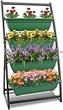 Best Goods Vertikales Hochbeet, Pflanzgefäß, Metall Erhöhte Vertikale Blumenkasten, für Blumen, Kräuter, Gemüse, für Terrasse oder Balkon (Grün 4-stöckig)
