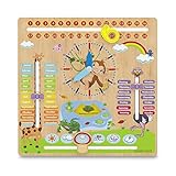WoodyWood® Kalenderuhr für Kinder - Lernuhr aus Holz, zweisprachig, 30 X 30 cm - Montessori Jahresuhr zum Lernen der Uhrzeit, dem Datum, der Wochentage, Monate, Jahreszeiten und des Wetters