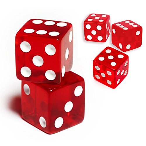 19 mm D6 Sechsseitige Gaming-Casino-Würfel, transparent, rot quadratisch, 10 Stück