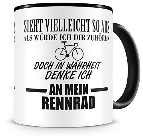 Samunshi® Rennrad Tasse mit Spruch Geschenk für Mann Frau Oma oder Opa Kaffeetasse groß Lustige Tassen zum Geburtstag schwarz 300ml