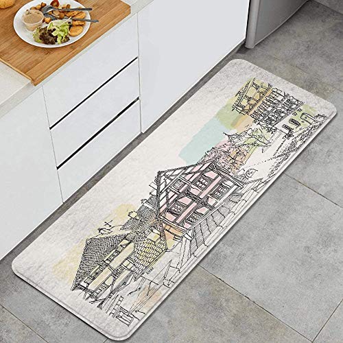 MANISENG Küchenteppich,Historische Traditionsszene Nürnberg Deutschl, Rutschfester Teppich mit Rückwandmatte für Küchenfußmatten-Läuferteppich 47,2 x 17,7 Zoll