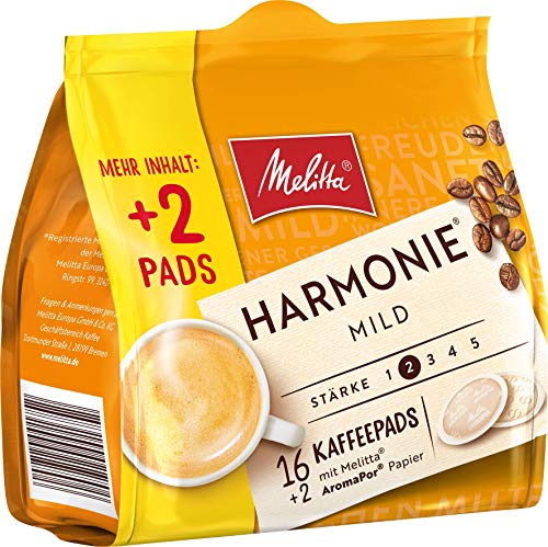 Melitta Gemahlener Röstkaffee in Kaffeepads, 10 x 16+2 Pads, mild, milder Röstgrad, Stärke 2, Harmonie Mild, 1300 g